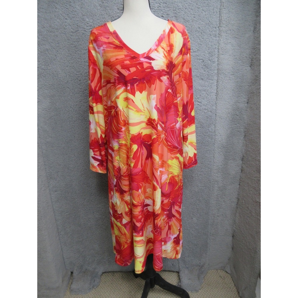 Attitudes By Renee Tropical Floral Dress Women L Red Multicolor Resort Vacation